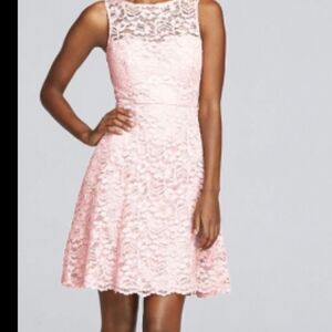 David’s bridal short sleeveless all over lace bridesmaid dress pink petal 14